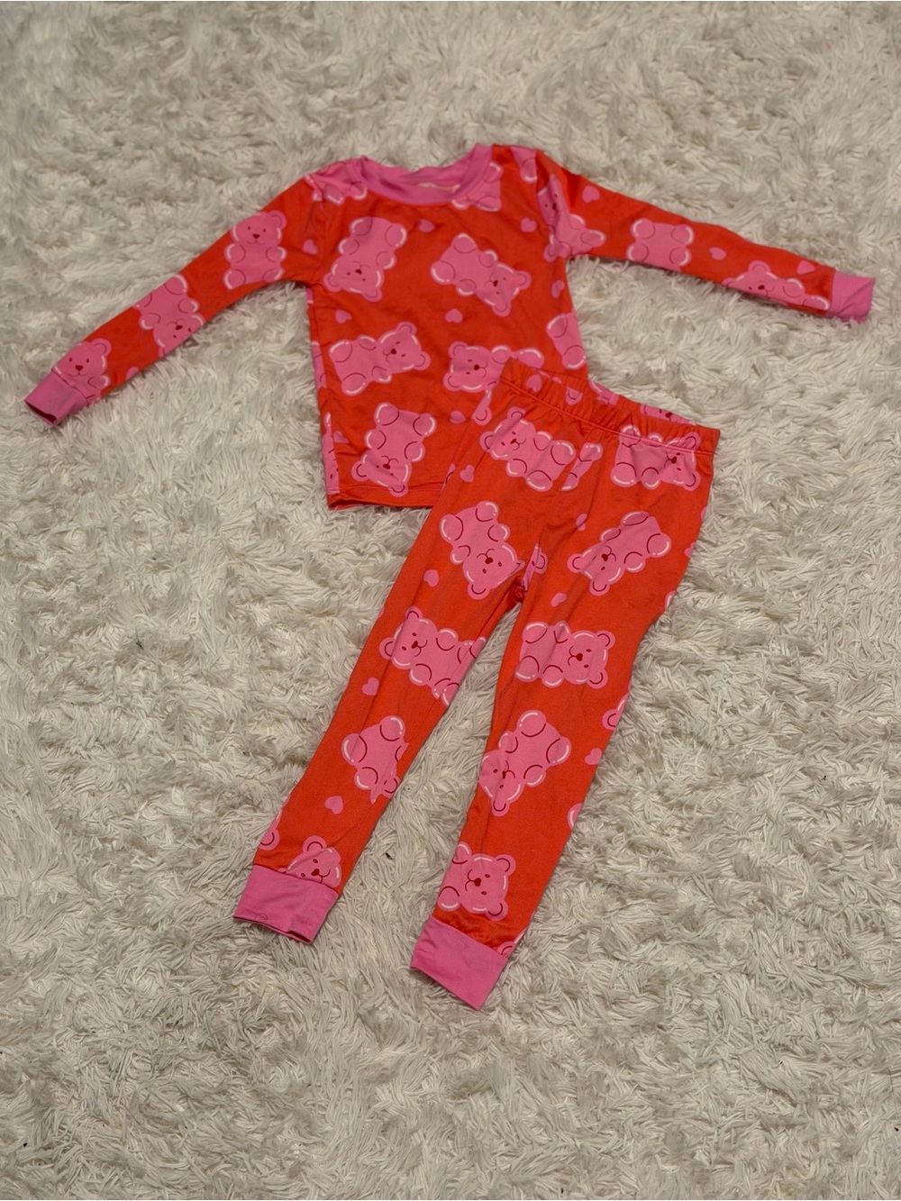 Pink Bear and Heart Print Pajama Set